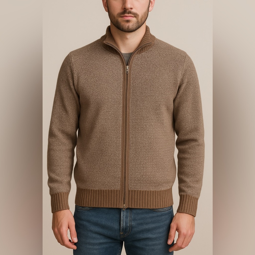 Paul Stuart Made in Italy Full-Zip Textured Cotton Sweater – Size S